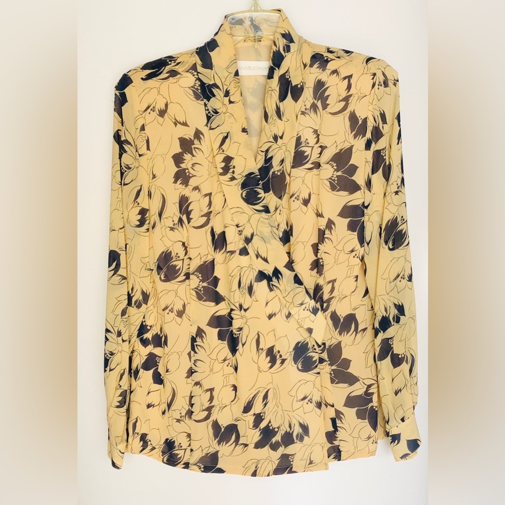 Dana Buchanan 100% Silk Brown and Black Wrap Around Blouse. Size 8